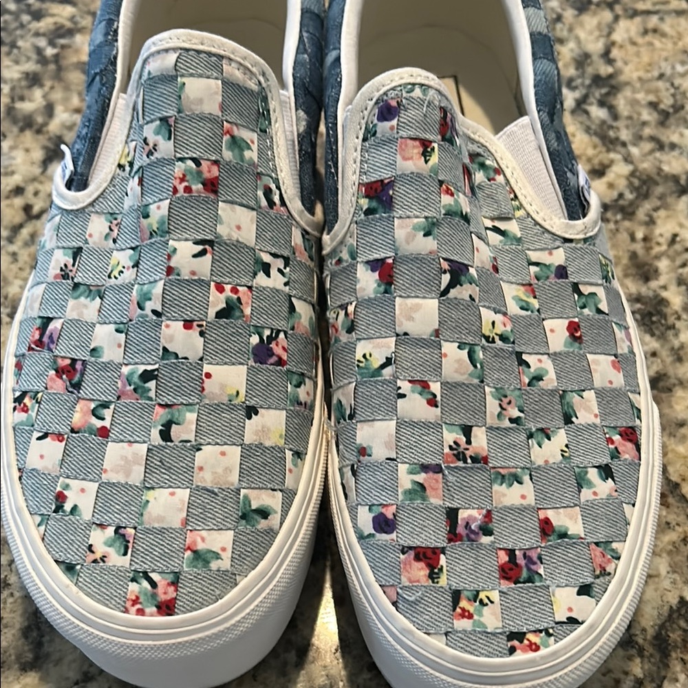 Floral Checkered Slip-On Sneakers